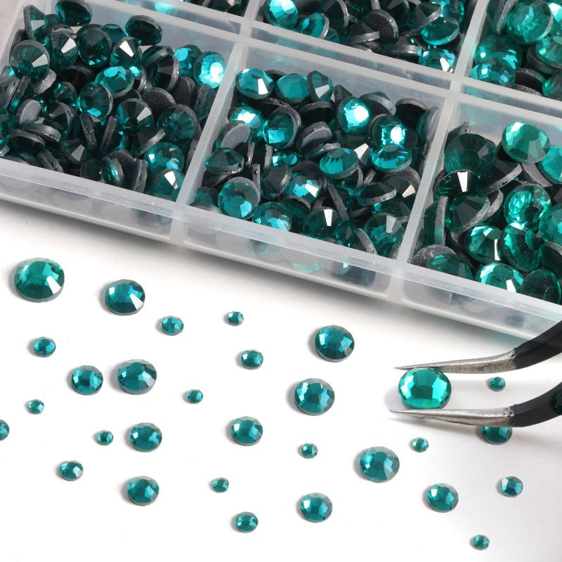 6736pcs Hotfix Rhinestones for Crafts Clothes Mixed 5 Sizes, Hotfix Crystals with Tweezers and Wax Pencil Kit, SS6-SS30- Blue Zircon