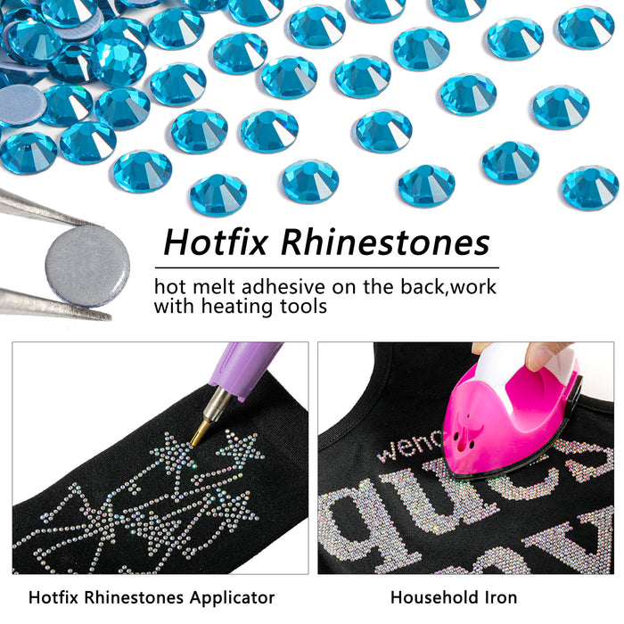 Beadsland Hotfix Rhinestones, Crystal Rhinestones for Crafts Clothes DIY Decoration- Indicolite