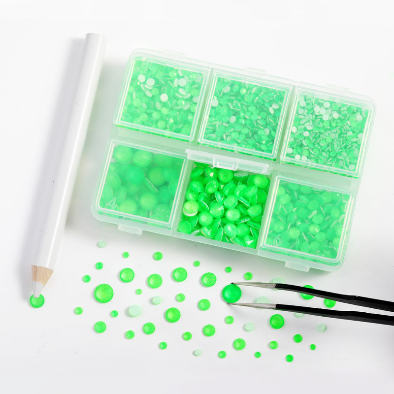 BEADSLAND Hotfix Rhinestones, 4000 PCS Neon Green Rhinestones for Clothes Crafts Mixed 6 Sizes with Wax Pencil and Tweezers Kit, SS6-SS30, Neon Green