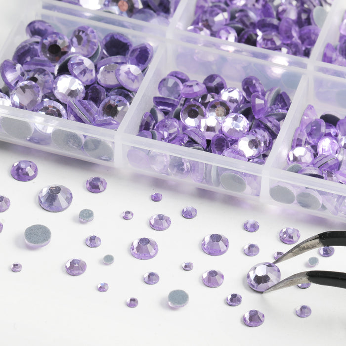 6736pcs Hotfix Rhinestones for Crafts Clothes Mixed 5 Sizes, Hotfix Crystals with Tweezers and Wax Pencil Kit, SS6-SS30-Purple Velvet