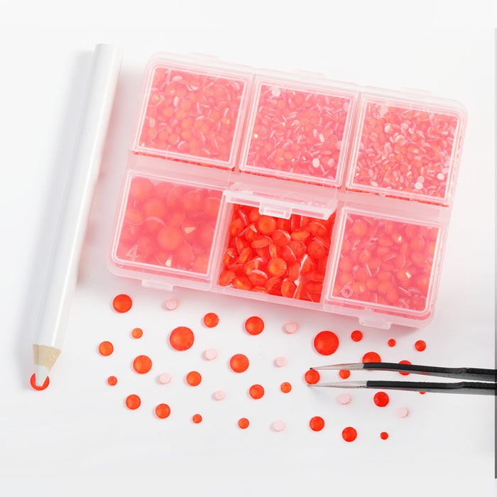 BEADSLAND Hotfix Rhinestones, 4000 PCS Neon Orange Rhinestones for Clothes Crafts Mixed 6 Sizes with Wax Pencil and Tweezers Kit, SS6-SS30, Neon Orange