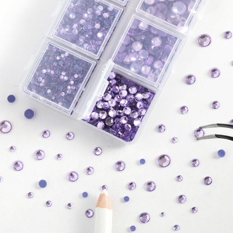 Hotfix Rhinestones 3960pcs, Rhinestone for Clothes, Hot Fix Crystals Rhinestones with Tweezers and Wax Pencil Kit,Mixed 5 Sizes, SS6-SS30, Violet