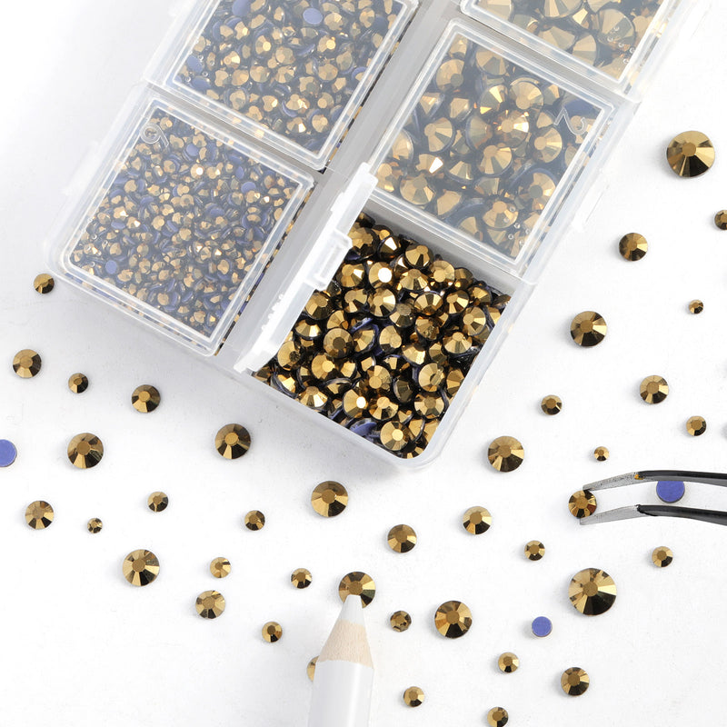 Hotfix Rhinestones 3960pcs, Rhinestone for Clothes, Hot Fix Crystals Rhinestones with Tweezers and Wax Pencil Kit,Mixed 5 Sizes, SS6-SS30, Aurum