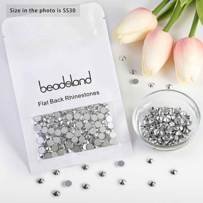 Beadsland - Diamantes de imitación de cristal con parte trasera plana, gemas redondas para decoración de uñas y pegamento para manualidades, hematita plateada