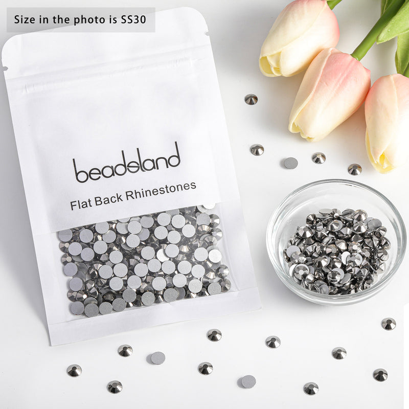 Beadsland Flat Back Crystal Rhinestones Round Gems For Nail Art And Craft Glue Fix - Hematite