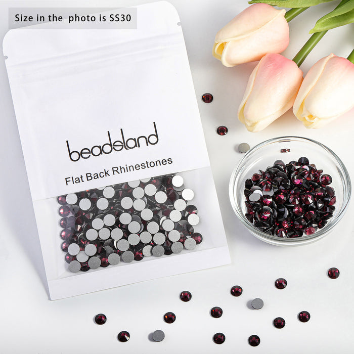 Beadsland - Diamantes de imitación de cristal con parte trasera plana, gemas redondas para decoración de uñas y pegamento para manualidades, color amatista