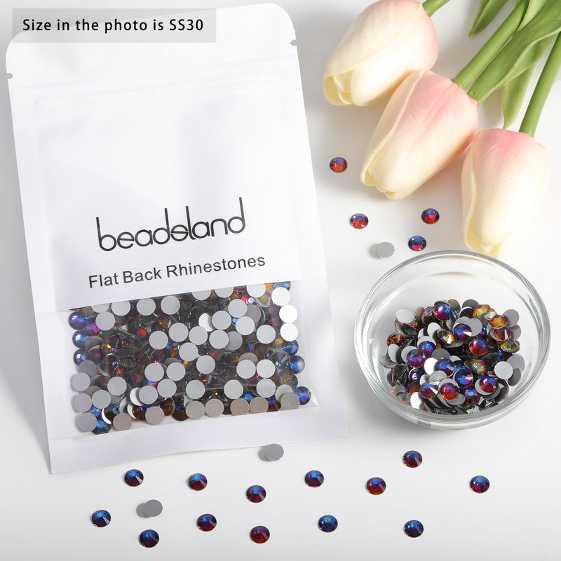 Beadsland Flat Back Crystal Rhinestones Round Gems For Nail Art And Craft Glue Fix - Blue Volcano