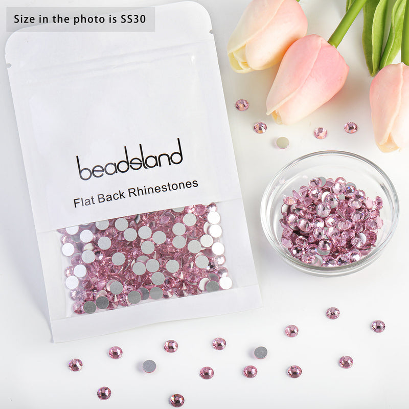 Beadsland Flat Back Crystal Rhinestones Round Gems For Nail Art And Craft Glue Fix - Light Pink