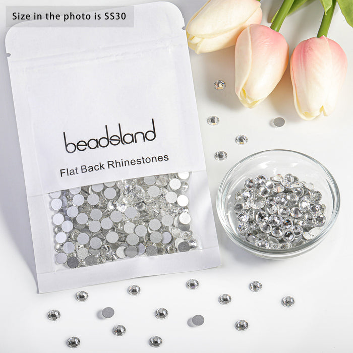 Beadsland Flat Back Crystal Rhinestones Gemas redondas para Nail Art y Craft Glue Fix - Cristal