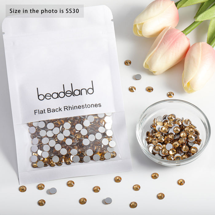 Beadsland - Diamantes de imitación de cristal con parte trasera plana, gemas redondas para decoración de uñas y pegamento para manualidades - Lt.cooradol topacio