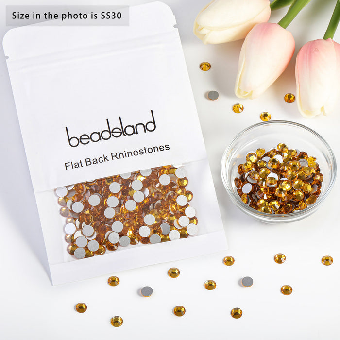 Beadsland Flat Back Crystal Rhinestones Round Gems For Nail Art And Craft Glue Fix - Topaz