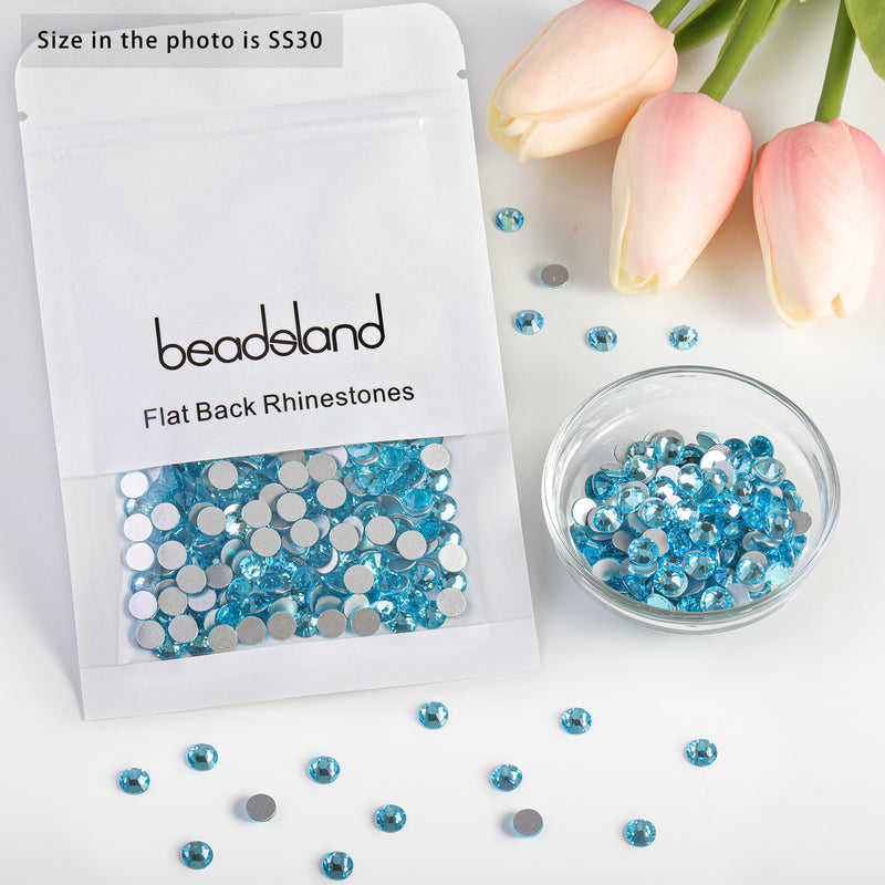 Beadsland Flat Back Crystal Rhinestones Round Gems For Nail Art And Craft Glue Fix - Aquamarine