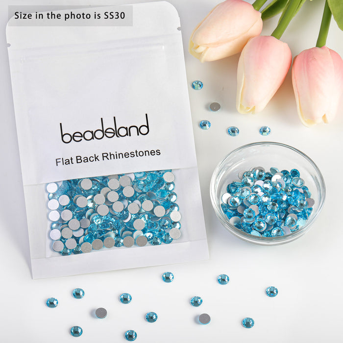 Beadsland Kristall-Strasssteine ​​mit flacher Rückseite, runde Edelsteine ​​für Nagelkunst und Kunsthandwerk, zum Kleben – Aquamarin
