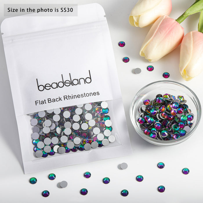 Beadsland - Diamantes de imitación de cristal con parte trasera plana, gemas redondas para decoración de uñas y pegamento para manualidades, color verde volcán