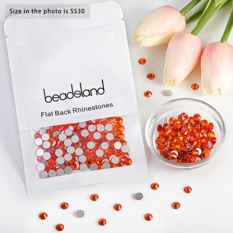 Beadsland Flat Back Crystal Rhinestones Round Gems For Nail Art And Craft Glue Fix - Orange