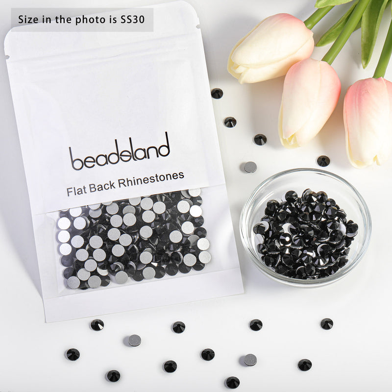 Beadsland Flat Back Crystal Rhinestones Round Gems For Nail Art And Craft Glue Fix - Black