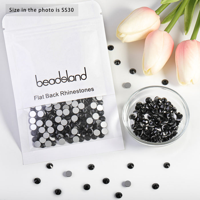 Beadsland Flat Back Crystal Rhinestones Gemas redondas para Nail Art y Craft Glue Fix - Negro