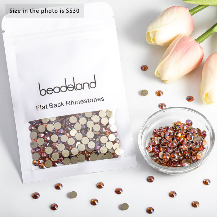 Beadsland Flat Back Crystal Rhinestones Round Gems For Nail Art And Craft Glue Fix - Amber