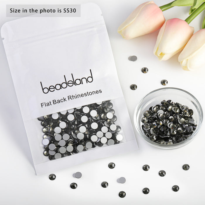 Beadsland Flat Back Crystal Rhinestones Round Gems For Nail Art And Craft Glue Fix - Black Diamond
