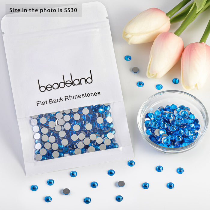 Beadsland Kristall-Strasssteine ​​mit flacher Rückseite, runde Edelsteine ​​für Nagelkunst und Bastelarbeiten, zum Kleben – Capriblau