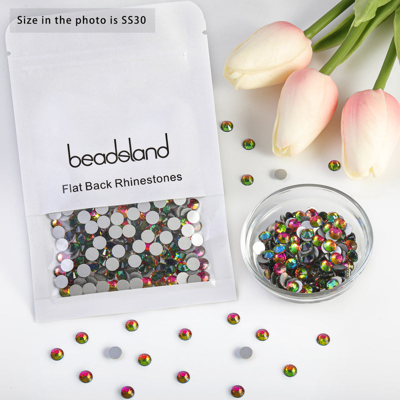 Beadsland Flat Back Crystal Rhinestones Round Gems For Nail Art And Craft Glue Fix - Rainbow