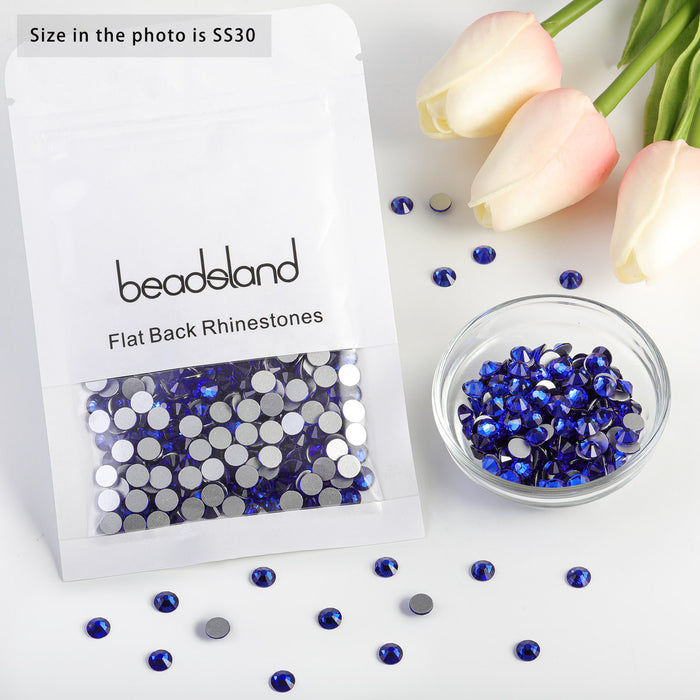 Beadsland Kristall-Strasssteine ​​mit flacher Rückseite, runde Edelsteine ​​für Nagelkunst und Bastelarbeiten, zum Kleben – Saphir