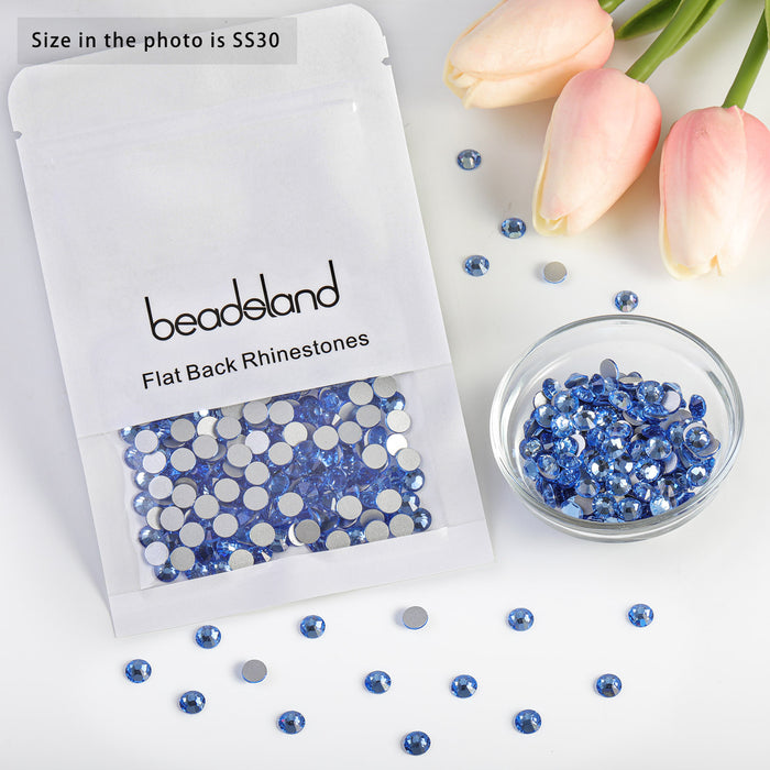 Beadsland Kristall-Strasssteine ​​mit flacher Rückseite, runde Edelsteine ​​für Nagelkunst und Bastelarbeiten, zum Kleben – Hellsaphir
