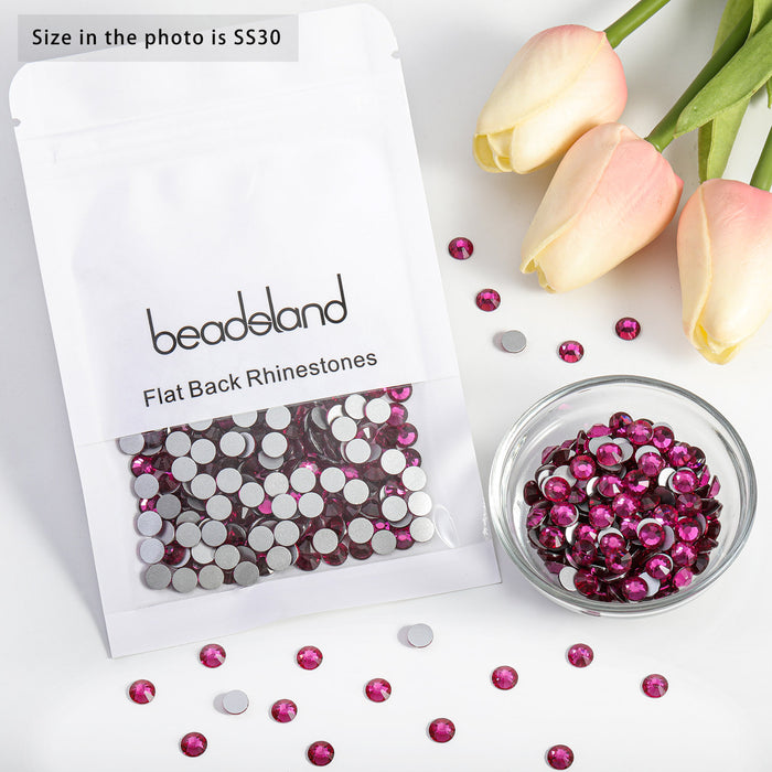 Beadsland Flat Back Crystal Rhinestones Round Gems For Nail Art And Craft Glue Fix - Fuchsia