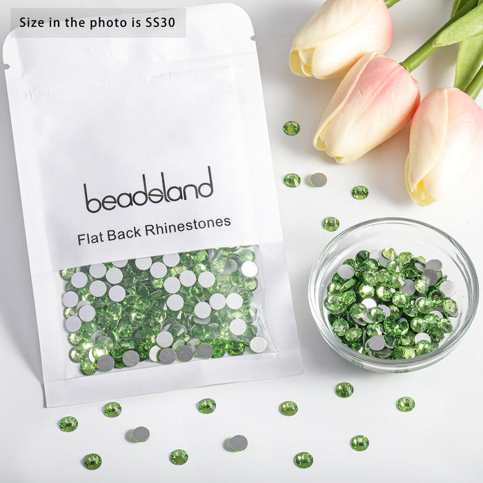 Beadsland Flat Back Crystal Rhinestones Round Gems For Nail Art And Craft Glue Fix- Light Green
