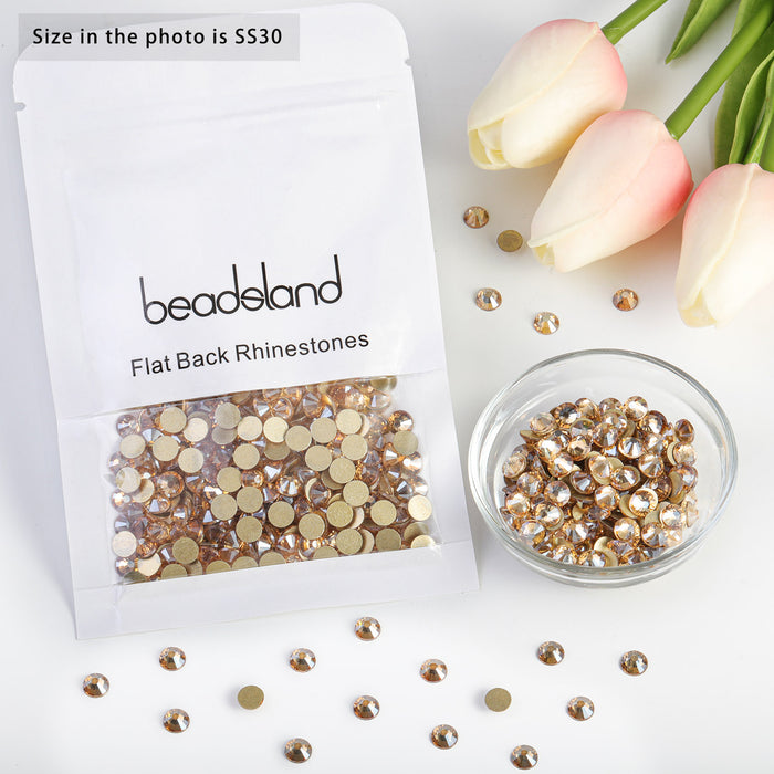 Beadsland Flat Back Crystal Rhinestones Round Gems For Nail Art And Craft Glue Fix - Golden Shadow