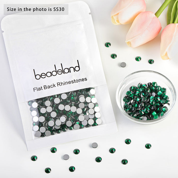 Beadsland Kristall-Strasssteine ​​mit flacher Rückseite, runde Edelsteine ​​für Nagelkunst und Bastelarbeiten, Klebefixierung – Smaragd
