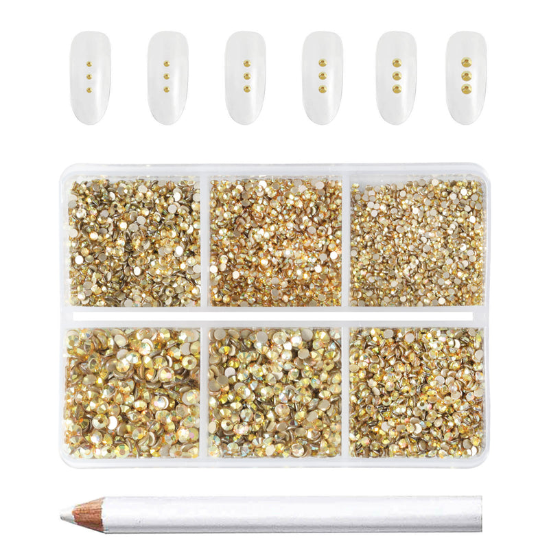 Beadsland 7200pcs Flatback Rhinestones,Nail Gems Round Crystal Rhinestones for Crafts,Mixed 6 Sizes with Wax Pencil Kit, SS3-SS10-Metal Sunlight