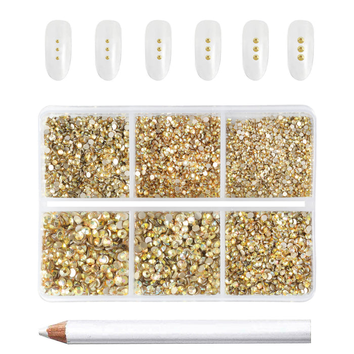 Beadsland 7200pcs Flatback Rhinestones,Nail Gems Round Crystal Rhinestones for Crafts,Mixed 6 Sizes with Wax Pencil Kit, SS3-SS10-Metalsunlight