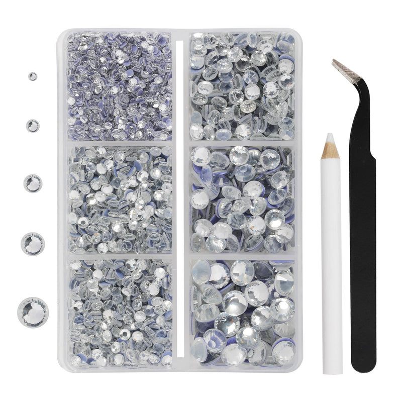 Hotfix Rhinestones 3960pcs, Rhinestone for Clothes, Hot Fix Crystals Rhinestones with Tweezers and Wax Pencil Kit,Mixed 5 Sizes, SS6-SS30, Crystal