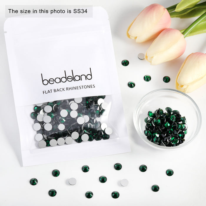 Beadsland Kristall-Strasssteine ​​mit flacher Rückseite, runde Edelsteine ​​für Nagelkunst und Bastelarbeiten, Klebefixierung – Smaragd