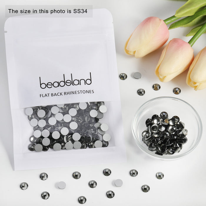 Beadsland Flat Back Crystal Rhinestones Round Gems For Nail Art And Craft Glue Fix - Black Diamond
