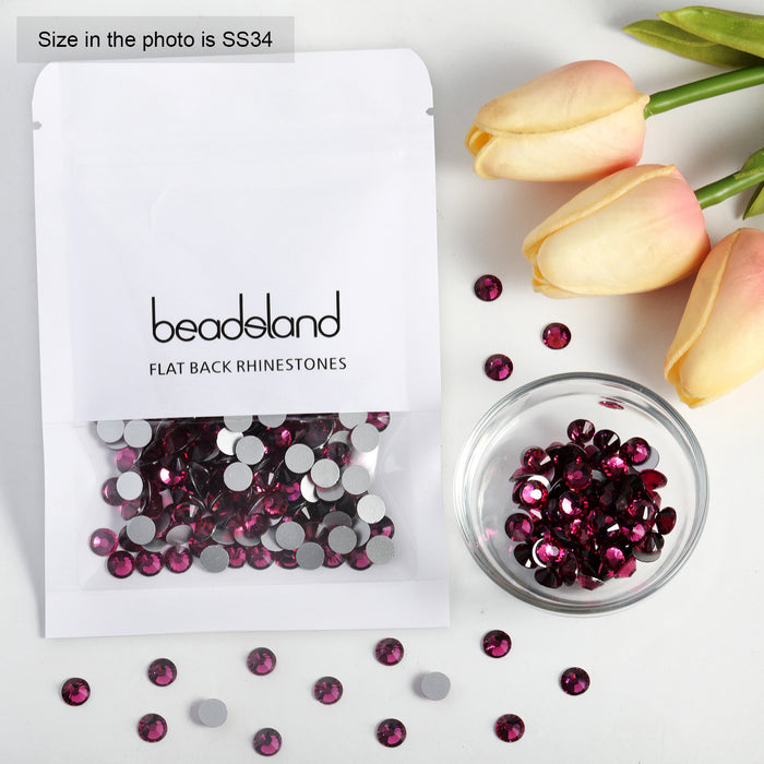 Beadsland Flat Back Crystal Rhinestones Round Gems For Nail Art And Craft Glue Fix - Fuchsia