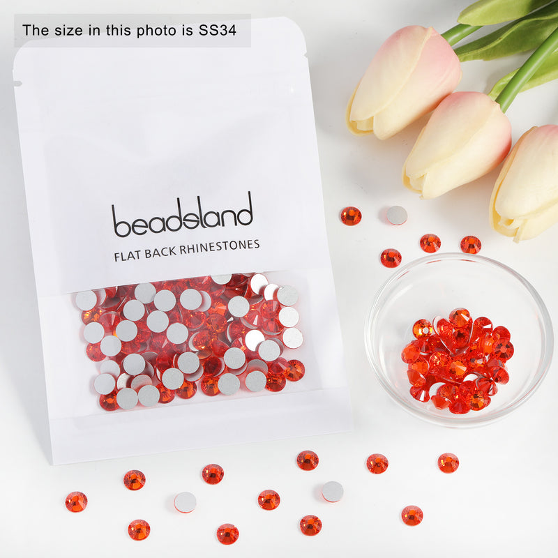 Beadsland Flat Back Crystal Rhinestones Round Gems For Nail Art And Craft Glue Fix - Light Siam