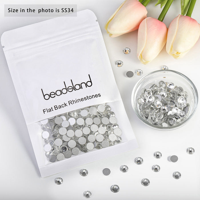 Beadsland Flat Back Crystal Rhinestones Gemas redondas para Nail Art y Craft Glue Fix - Cristal