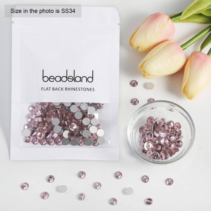 Beadsland Kristall-Strasssteine ​​mit flacher Rückseite, runde Edelsteine ​​für Nagelkunst und Bastelarbeiten, zum Kleben – Hellrosa