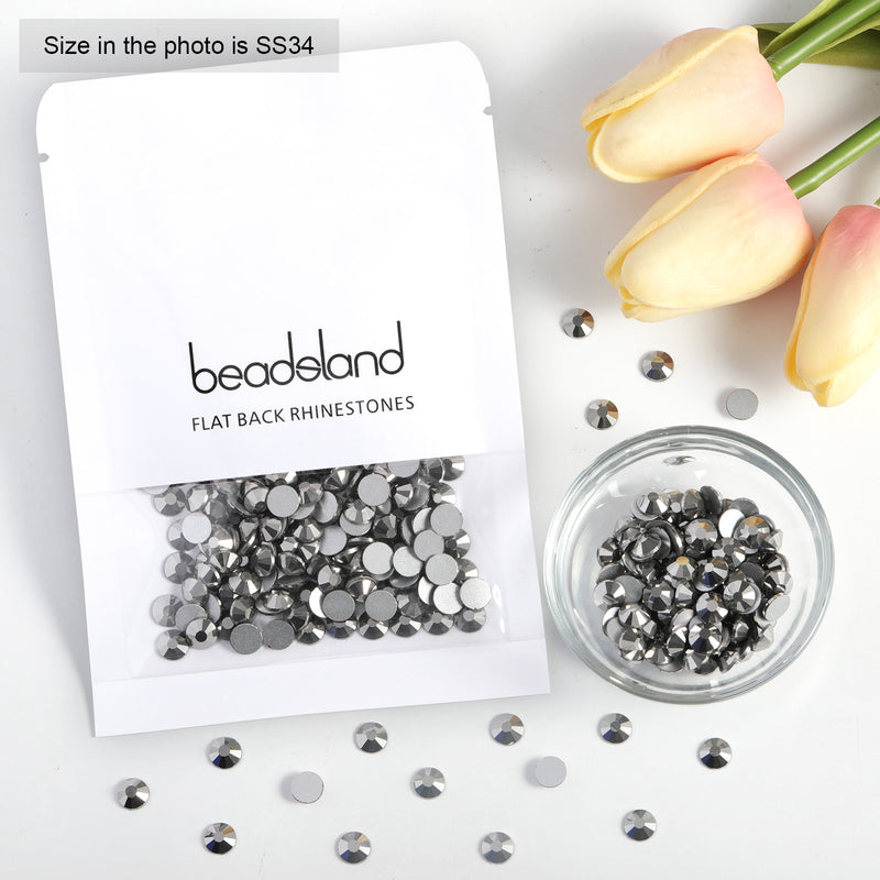 Beadsland Flat Back Crystal Rhinestones Round Gems For Nail Art And Craft Glue Fix - Hematite