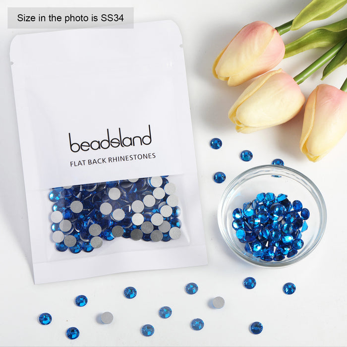 Beadsland Kristall-Strasssteine ​​mit flacher Rückseite, runde Edelsteine ​​für Nagelkunst und Bastelarbeiten, zum Kleben – Capriblau