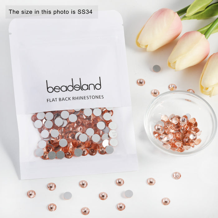 Beadsland Flat Back Crystal Rhinestones Round Gems For Nail Art And Craft Glue Fix - Champagne