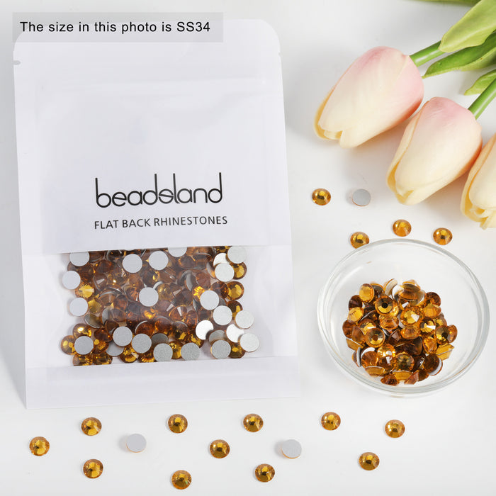 Beadsland Flat Back Crystal Rhinestones Round Gems For Nail Art And Craft Glue Fix - Golden Shadow