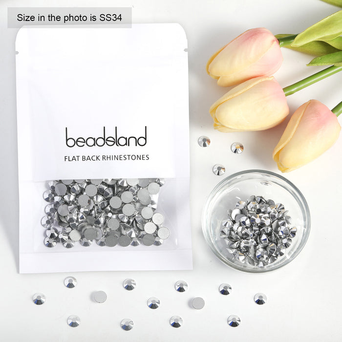 Beadsland - Diamantes de imitación de cristal con parte trasera plana, gemas redondas para decoración de uñas y pegamento para manualidades, hematita plateada