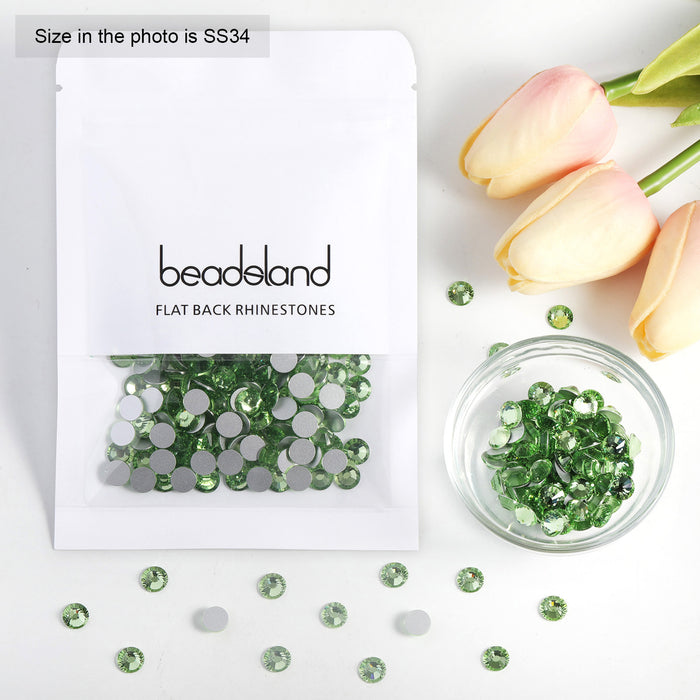 Beadsland Flat Back Crystal Rhinestones Round Gems For Nail Art And Craft Glue Fix- Light Green