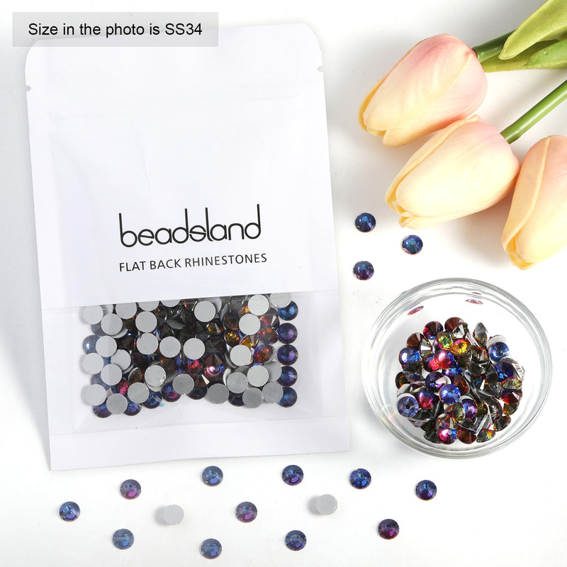 Beadsland Flat Back Crystal Rhinestones Round Gems For Nail Art And Craft Glue Fix - Blue Volcano
