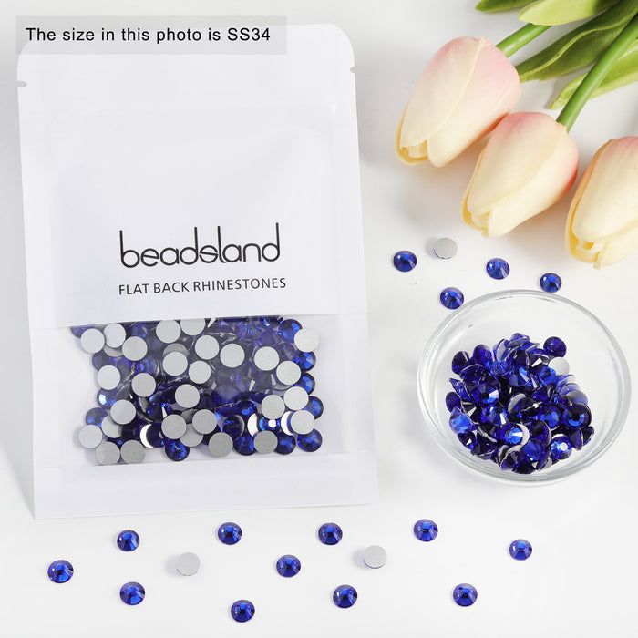 Beadsland Kristall-Strasssteine ​​mit flacher Rückseite, runde Edelsteine ​​für Nagelkunst und Bastelarbeiten, zum Kleben – Saphir