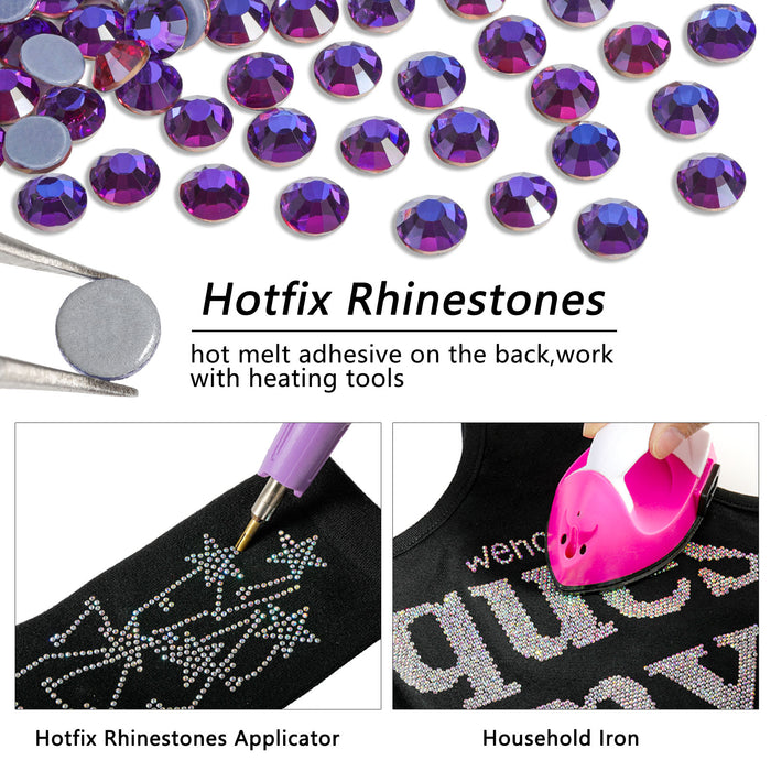 Beadsland Hotfix Rhinestones Bulk, Hot Fix Rhinestones for Crafts Clothes DIY Decoration, Purple Velvet