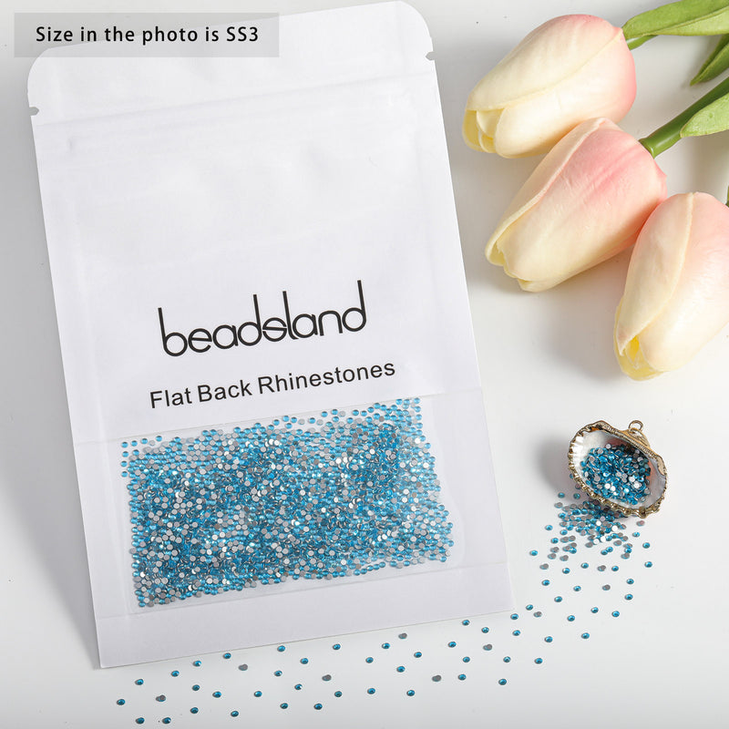 Beadsland Flat Back Crystal Rhinestones Round Gems For Nail Art And Craft Glue Fix - Aquamarine